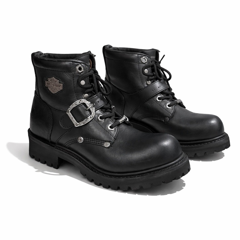 Harley Davidson Womens Black Leather Motorcycle Boots Buckle Size 6.5 Wide